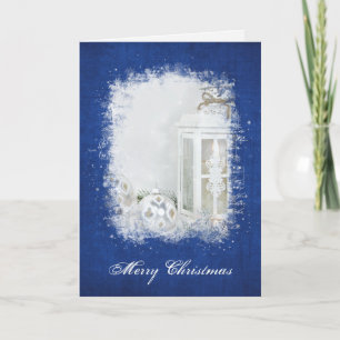 White Lantern Candle On Blue with Ornament Card
