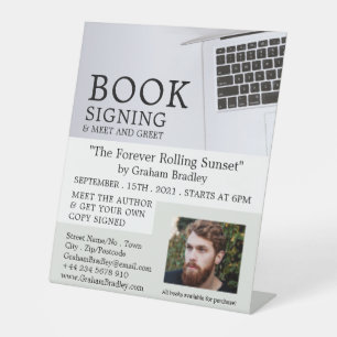 White Laptop, Writers Book Signing Pedestal Sign
