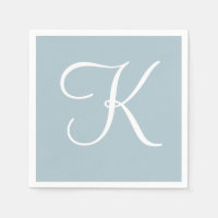 White Large Elegant Monogram | Pastel Blue