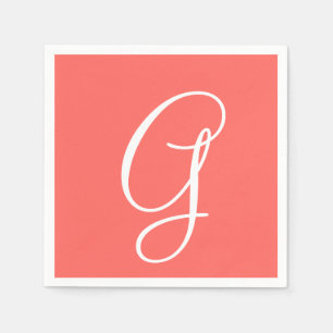 White Large Elegant Monogram Pastel Red Napkin