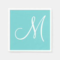 White Large Elegant Monogram | Pastel Teal