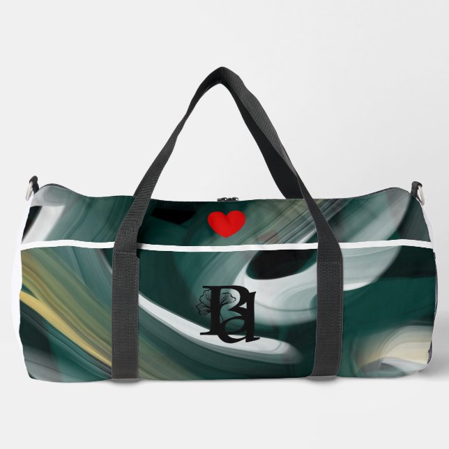 White Large Gym Duffel Bag Trend Abstract Green (Front)