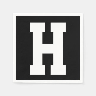 White Large Modern Initial | Black Napkin