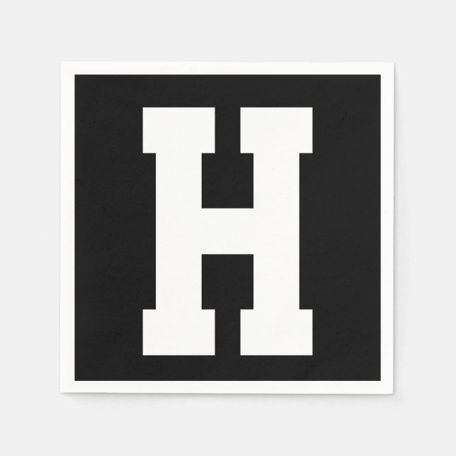 White Large Modern Initial | Black Napkin (Front)