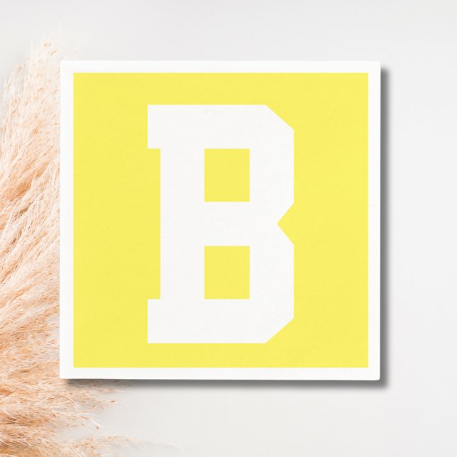 White Large Modern Initial | Lemon Yellow Napkin (Creator Uploaded)