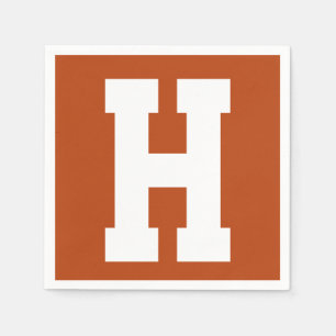 White Large Modern Initial   Rust Napkin