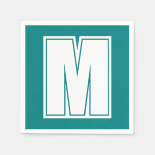 White Large Modern Monogram Emerald Green Napkin