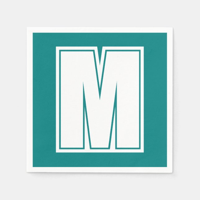 White Large Modern Monogram | Emerald Green Napkin (Front)