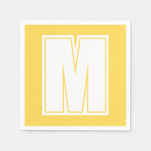White Large Modern Monogram | Mustard Yellow Napkin (Front)