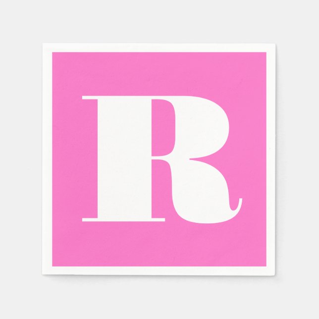 White Large Stylish Monogram | Neon Pink Napkin (Front)