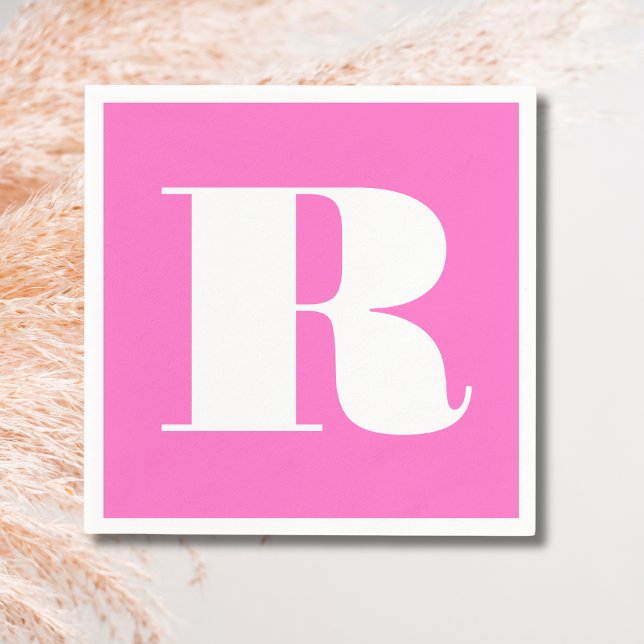 White Large Stylish Monogram | Neon Pink Napkin (Creator Uploaded)