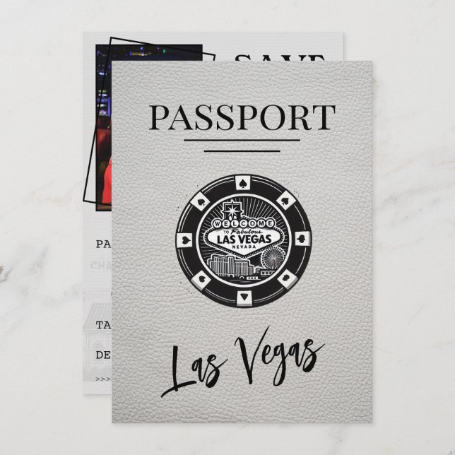 White Las Vegas Passport Save The Date (Front/Back)