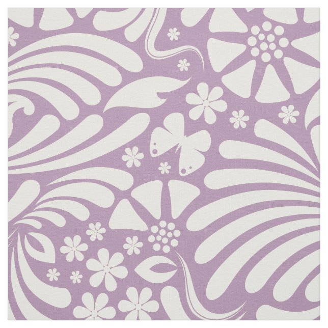 White & Lavender Floral Baroque Pattern Fabric (Swatch)