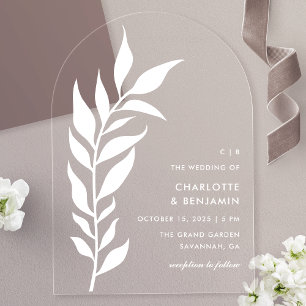 White Leaf Arch Modern Wedding Acrylic Invitations
