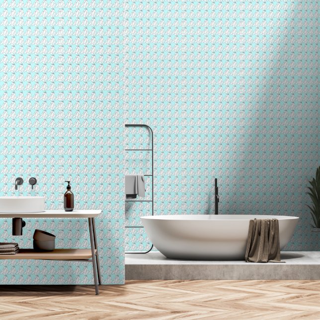 White Leaf Clusters On Pale Aqua Repeat  Wallpaper (Bathroom)