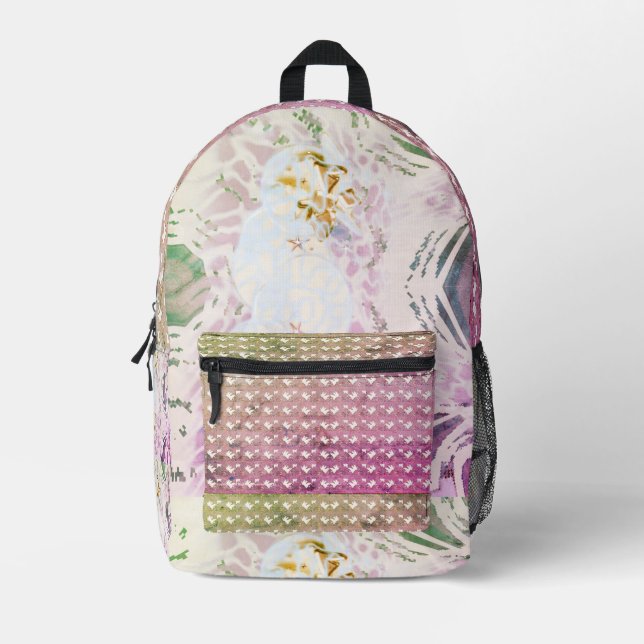 White Leaf Pink Version Var Printed Backpack (Front)