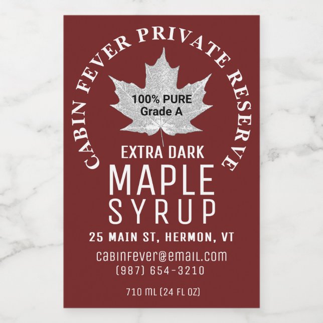 White Leaf Pure Maple Syrup Circular Logo 2" x 3" Wine Label (Single Label)