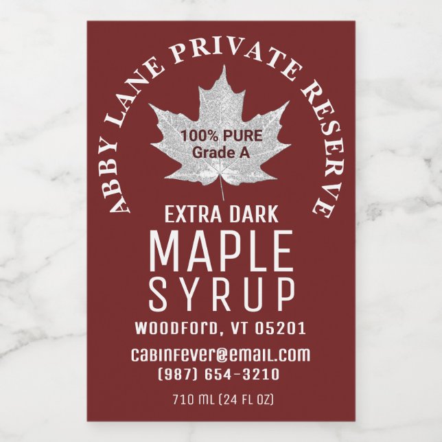 White Leaf Pure Maple Syrup Circular Logo 2" x 3"  Wine Label (Single Label)