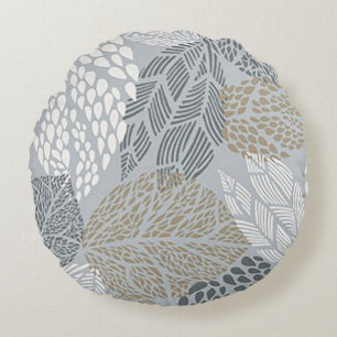 White Leaf Round Vibrant Print Pillow