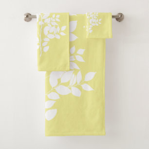 White leafy branch and butterflies bath towel set