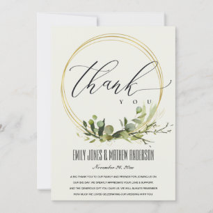 WHITE LEAFY GREEN GOLD FOLIAGE WATERCOLOR WEDDING THANK YOU CARD