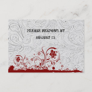 White Leather and Red Lace RSVP with envelopes