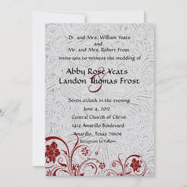 White Leather and Red Lace Wedding Invitations (Front)