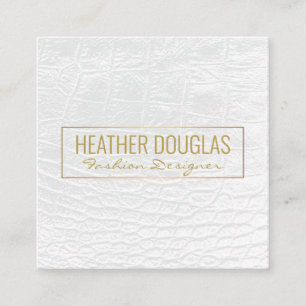 White Leather Luxury Square Business Card