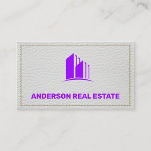 White Leather Stitched Seems   Building Icon Business Card