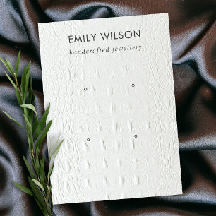 WHITE LEATHER TEXTURE 2 STUD EARRING DISPLAY BUSINESS CARD