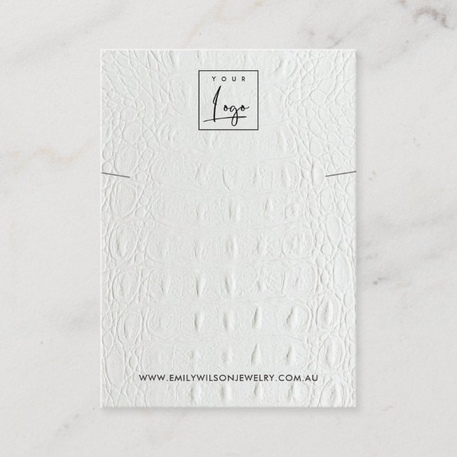 WHITE LEATHER TEXTURE NECKLACE BRACELET DISPLAY BUSINESS CARD (Front)