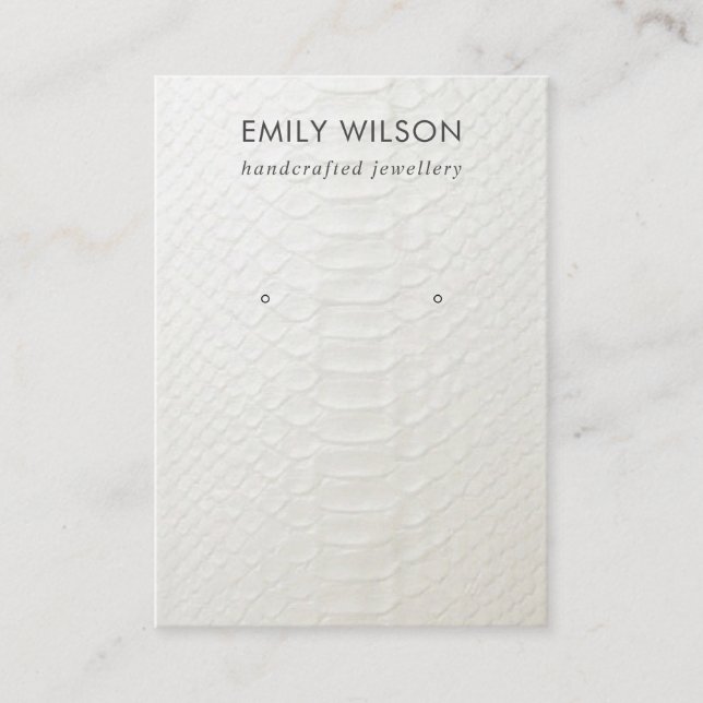 WHITE LEATHER TEXTURE STUD EARRING DISPLAY CARD (Front)