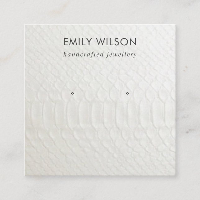 WHITE LEATHER TEXTURE STUD EARRING DISPLAY CARD (Front)