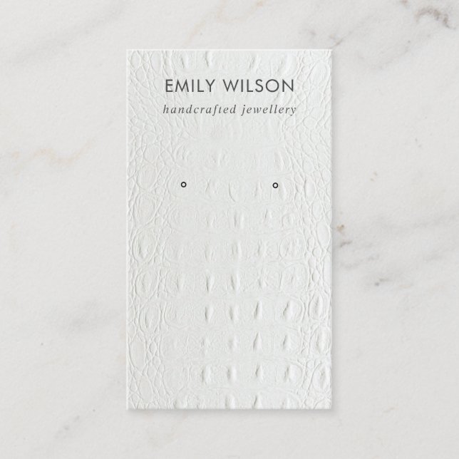WHITE LEATHER TEXTURE STUD EARRING DISPLAY CARD (Front)