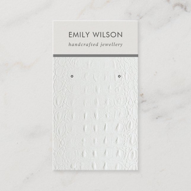 WHITE LEATHER TEXTURE STUD EARRING DISPLAY CARD (Front)