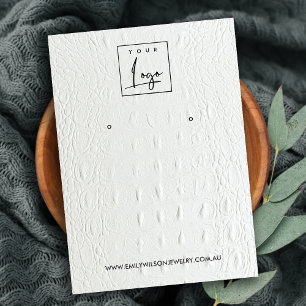 WHITE LEATHER TEXTURE STUD EARRING DISPLAY CARD