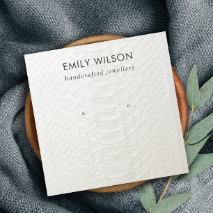 WHITE LEATHER TEXTURE STUD EARRING DISPLAY CARD