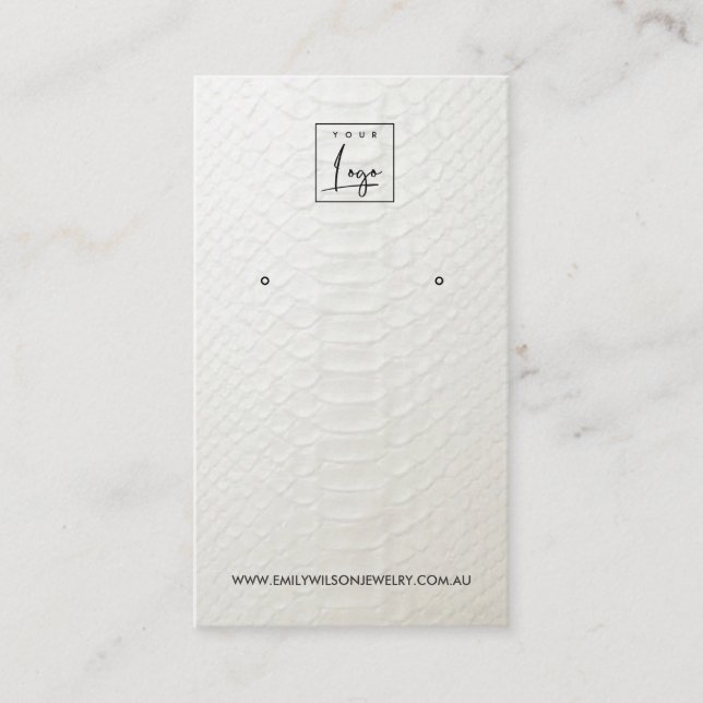 WHITE LEATHER TEXTURE STUD EARRING DISPLAY CARD (Front)