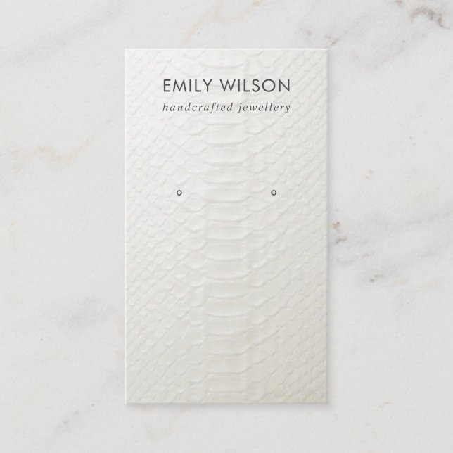 WHITE LEATHER TEXTURE STUD EARRING DISPLAY CARD (Front)