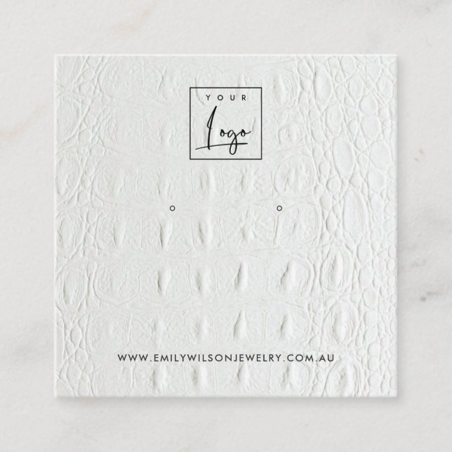 WHITE LEATHER TEXTURE STUD EARRING DISPLAY CARD (Front)