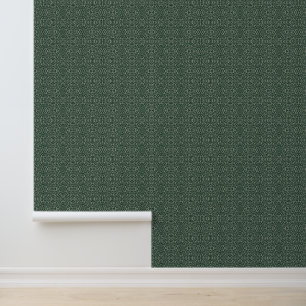 White Leaves and Laurel Wreaths on Green Wallpaper