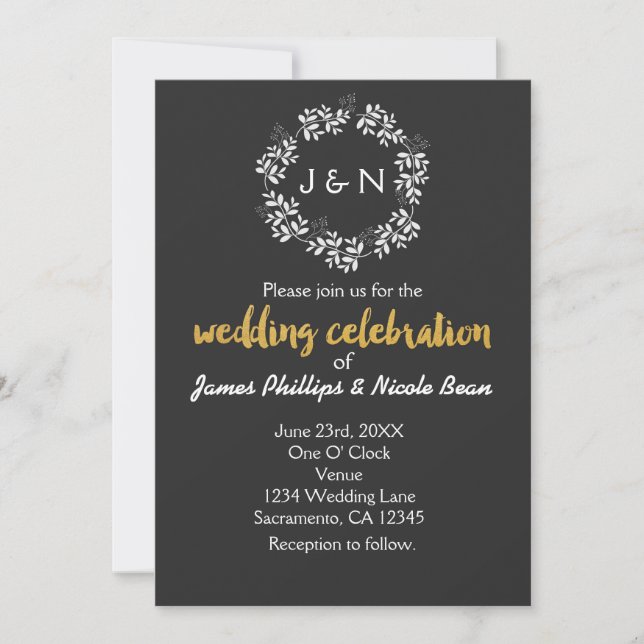 White Leaves Botanical Wreath Rustic Wedding Invitation (Front)