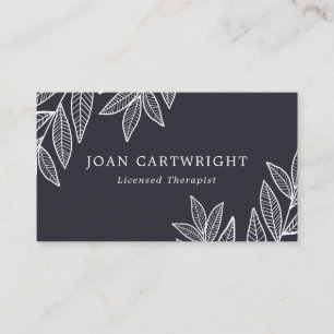 White Leaves & Charcoal Therapist Business Card