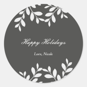 White Leaves & Grey Modern Botanical Sticker