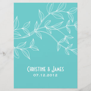 White leaves on aqua, subtle wedding invitation