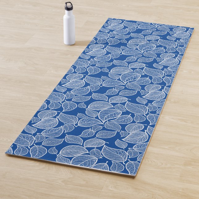 White Leaves on Blue Yoga Mat (In Situ)
