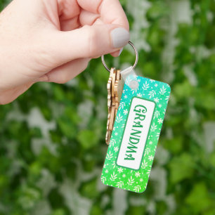 White Leaves On Green Keychain