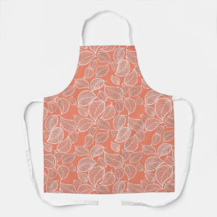 White Leaves on Orange All-Over Print Apron