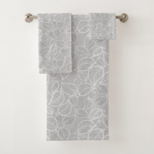 White Leaves on Silver Grey Towel