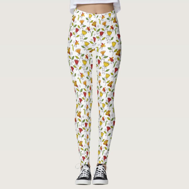 White leggings with a colourful floral pattern  (Front)